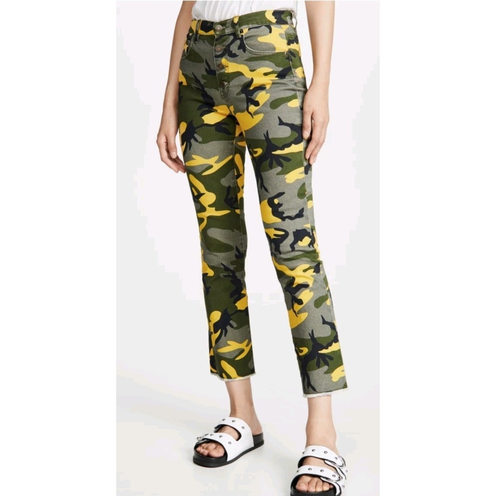 PAM & GELA Camo Exposed Button Cropped Kick Flare Pants‎ Sz 24 NWT Grunge
